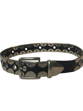 Black Leather Belt With Silver Coloured Flat Studs Statement Piece Size S